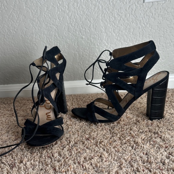 Sam Edelman Black Lace-Up Heels - Picture 1 of 3
